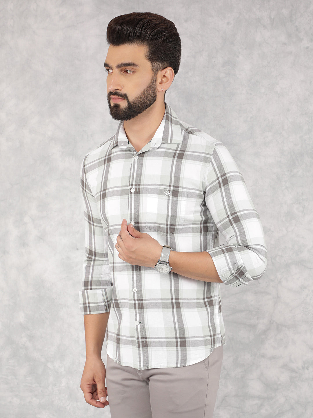Green Checked 100% Cotton Shirt-Men Shirts-Crimsoune Club