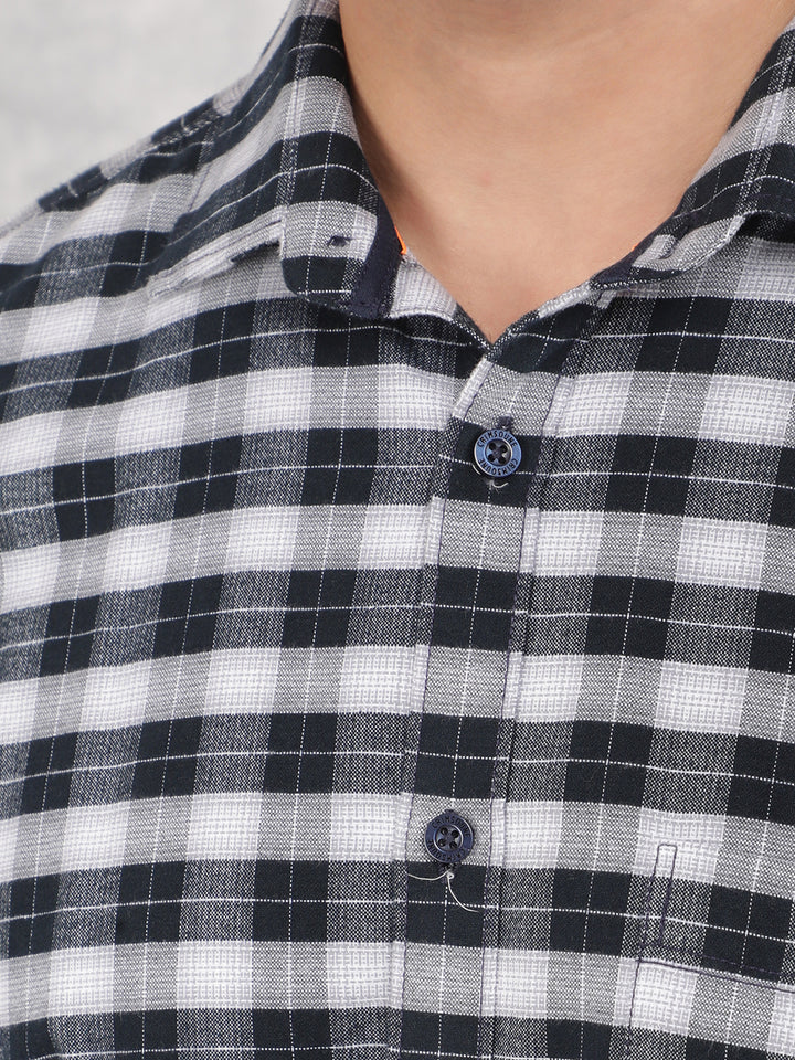 Navy Blue Checked 100% Cotton Shirt-Men Shirts-Crimsoune Club