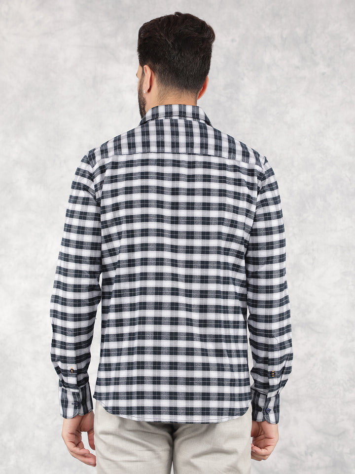 Navy Blue Checked 100% Cotton Shirt-Men Shirts-Crimsoune Club