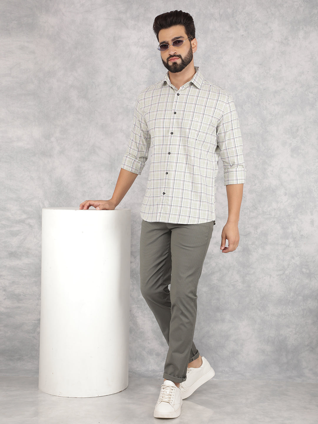 Green Checked 100% Cotton Shirt-Men Shirts-Crimsoune Club