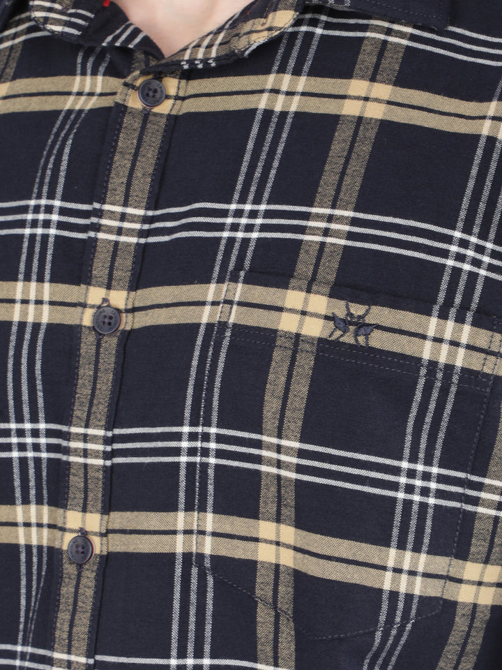 Mustard 100% Cotton Checked Shirt-Men Shirts-Crimsoune Club