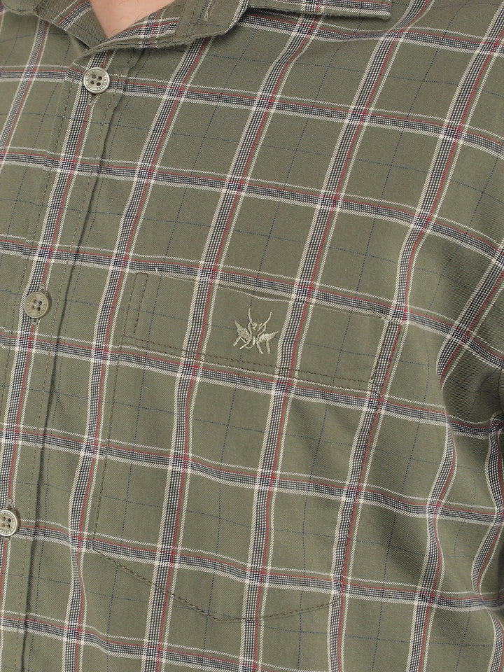 Olive Checkered 100% Cotton Shirt-Men Shirts-Crimsoune Club