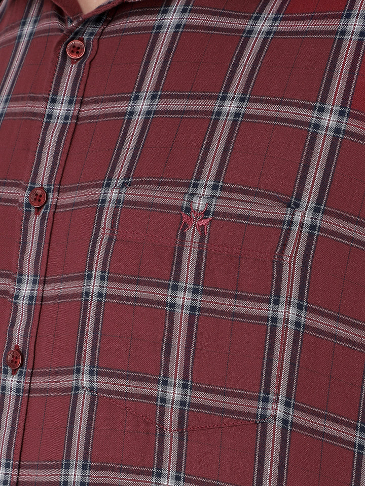 Maroon 100% Cotton Checked Shirt-Men Shirts-Crimsoune Club