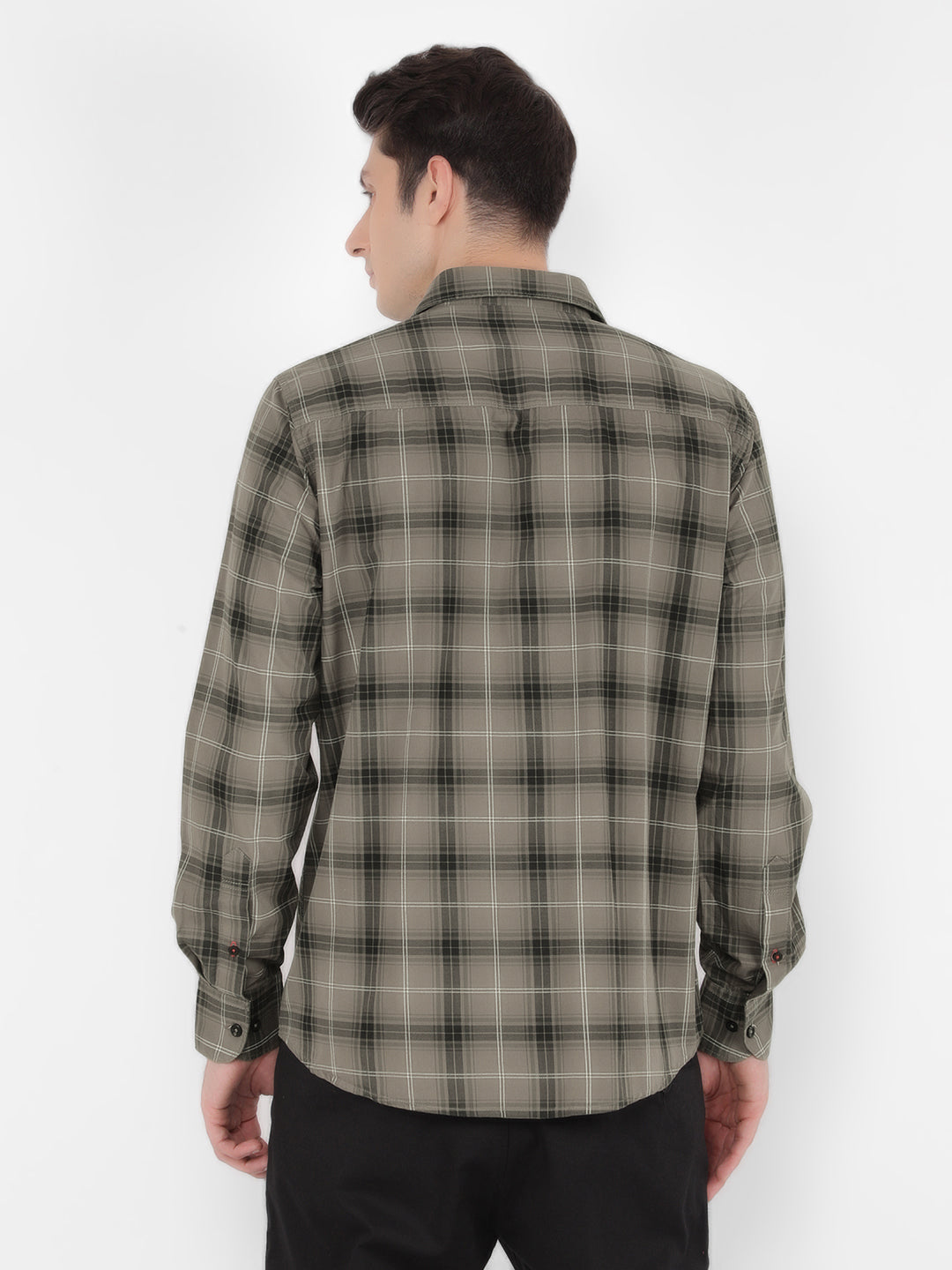 Grey 100% Cotton Checked Shirt-Men Shirts-Crimsoune Club
