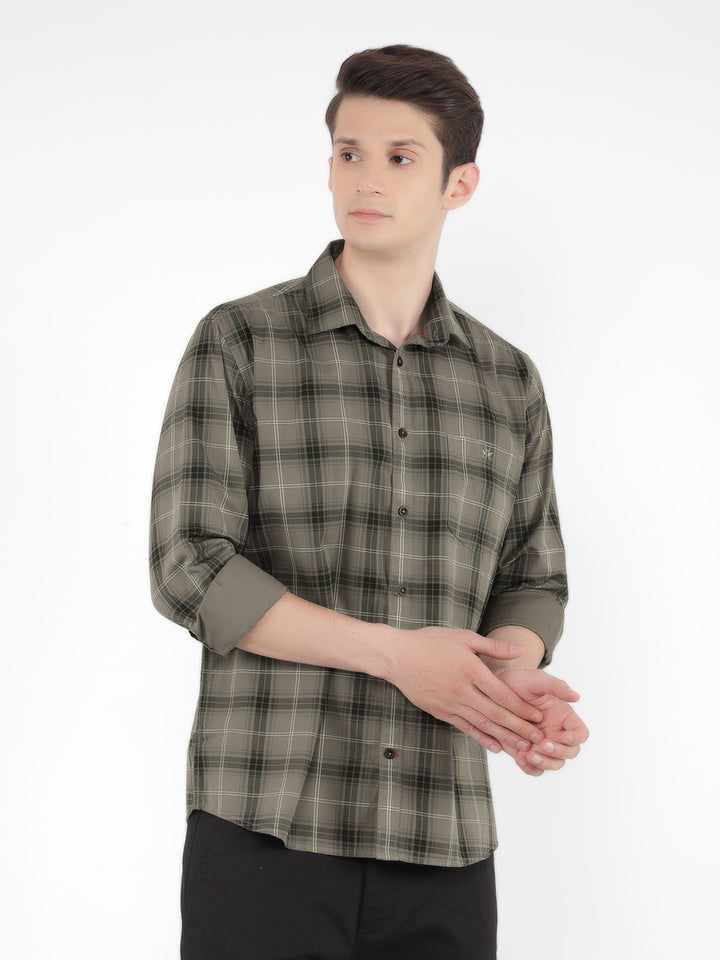 Grey 100% Cotton Checked Shirt-Men Shirts-Crimsoune Club