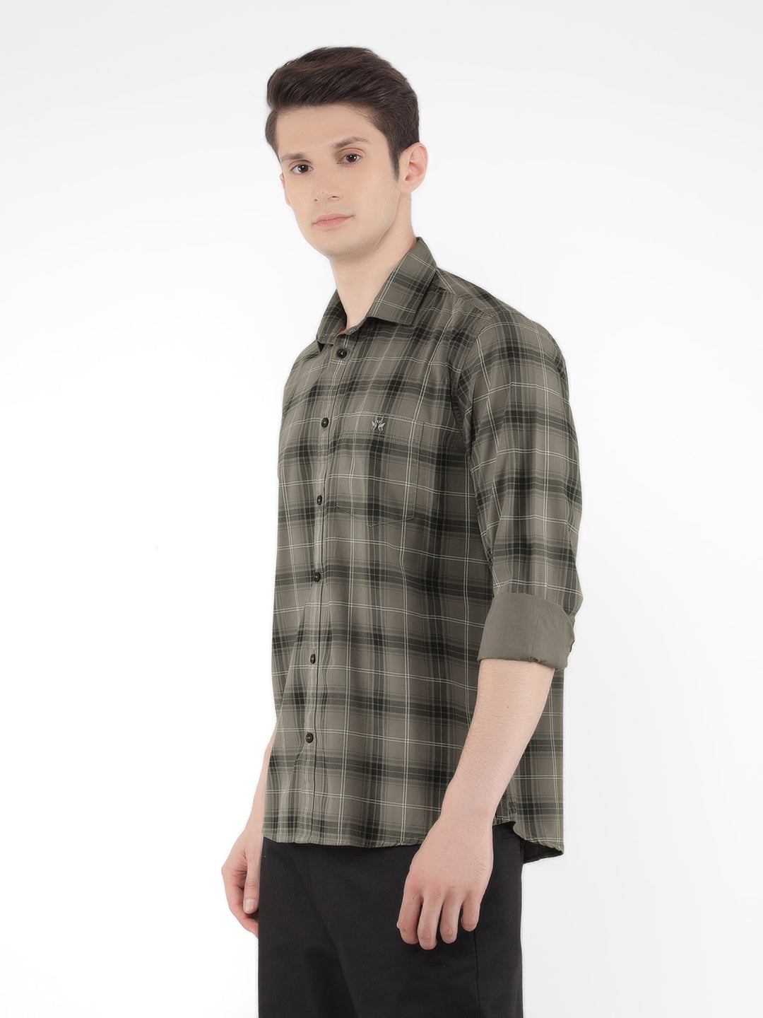 Grey 100% Cotton Checked Shirt-Men Shirts-Crimsoune Club
