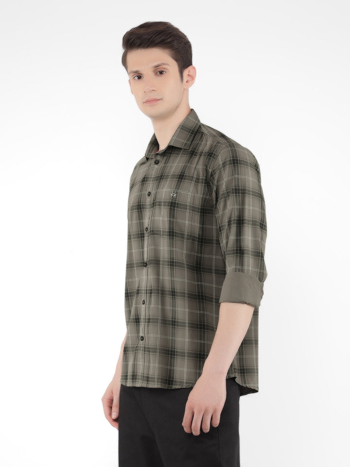 Grey 100% Cotton Checked Shirt-Men Shirts-Crimsoune Club