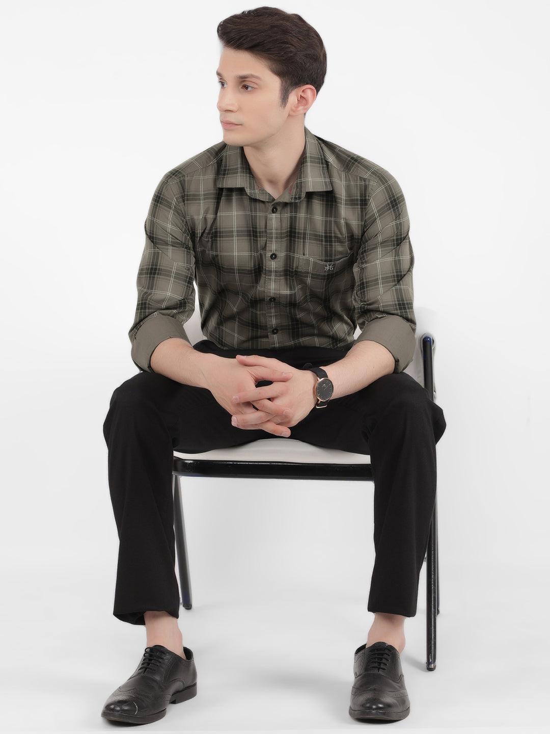 Grey 100% Cotton Checked Shirt-Men Shirts-Crimsoune Club