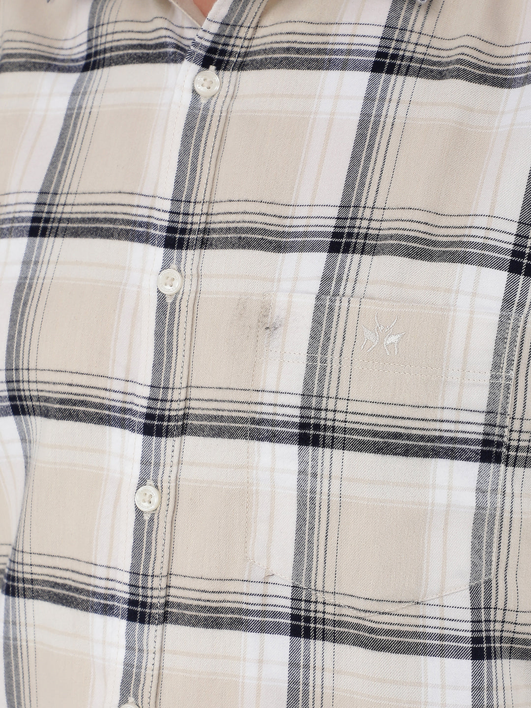 Beige 100% Cotton Checked Shirt-Men Shirts-Crimsoune Club