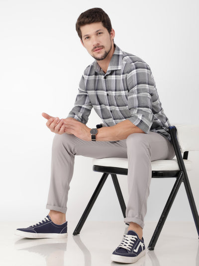 Grey 100% Cotton Checked Shirt-Men Shirts-Crimsoune Club
