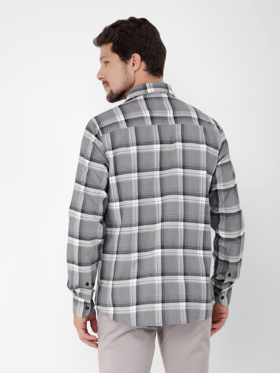 Grey 100% Cotton Checked Shirt-Men Shirts-Crimsoune Club