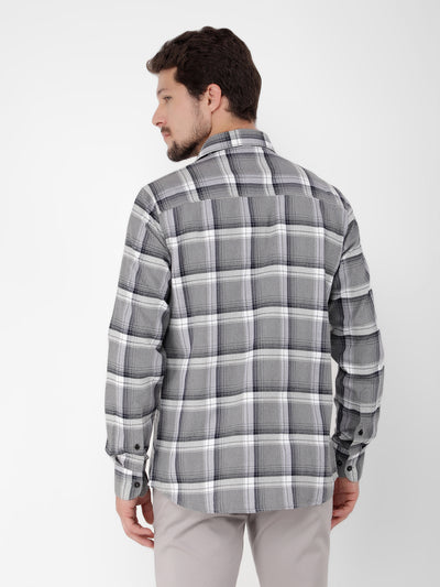 Grey 100% Cotton Checked Shirt-Men Shirts-Crimsoune Club