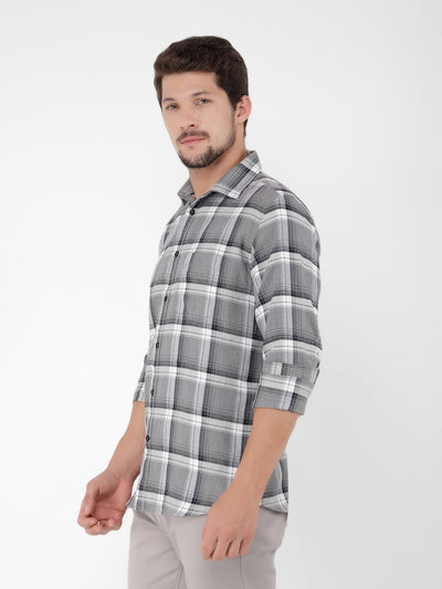 Grey 100% Cotton Checked Shirt-Men Shirts-Crimsoune Club