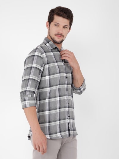 Grey 100% Cotton Checked Shirt-Men Shirts-Crimsoune Club