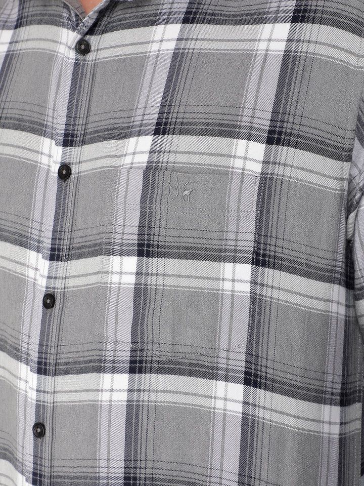 Grey 100% Cotton Checked Shirt-Men Shirts-Crimsoune Club