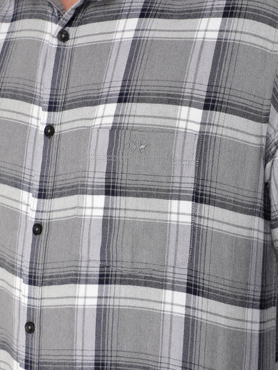 Grey 100% Cotton Checked Shirt-Men Shirts-Crimsoune Club