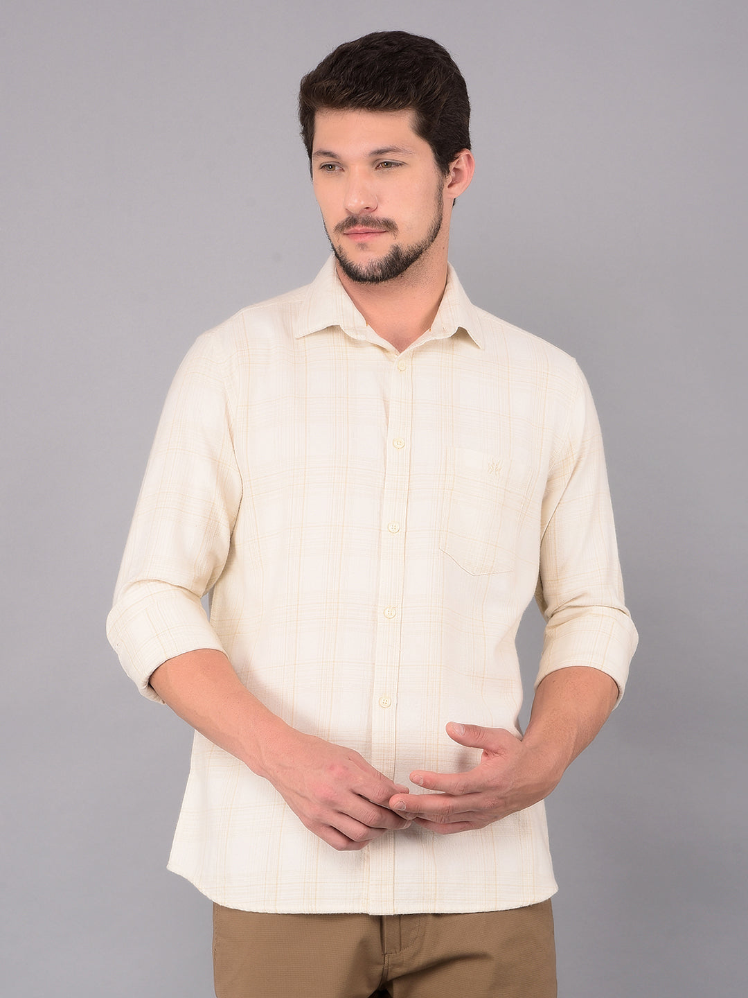 White 100% Cotton Checked Shirt-Men Shirts-Crimsoune Club