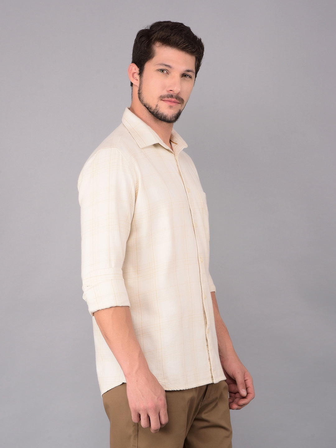 White 100% Cotton Checked Shirt-Men Shirts-Crimsoune Club