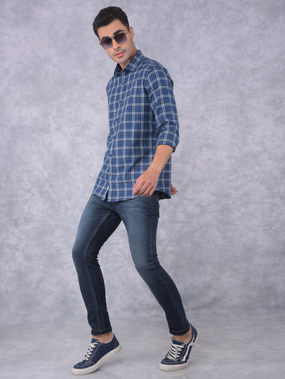 Blue Checked Check Shirt-Men Shirts-Crimsoune Club