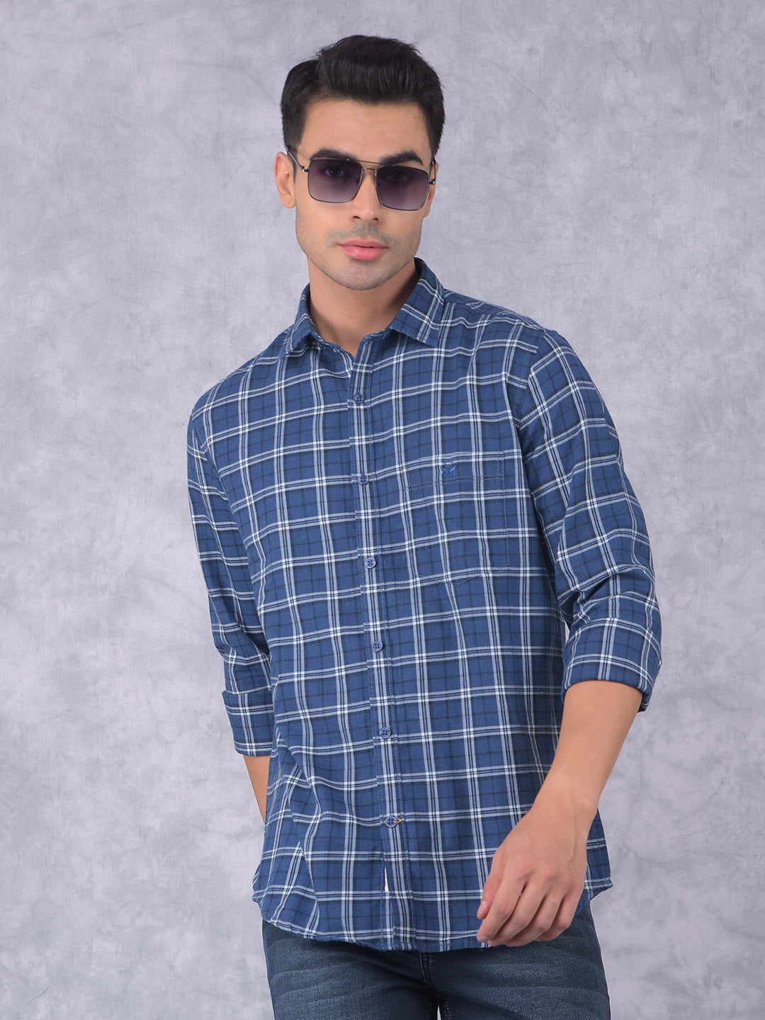 Blue Checked Check Shirt-Men Shirts-Crimsoune Club