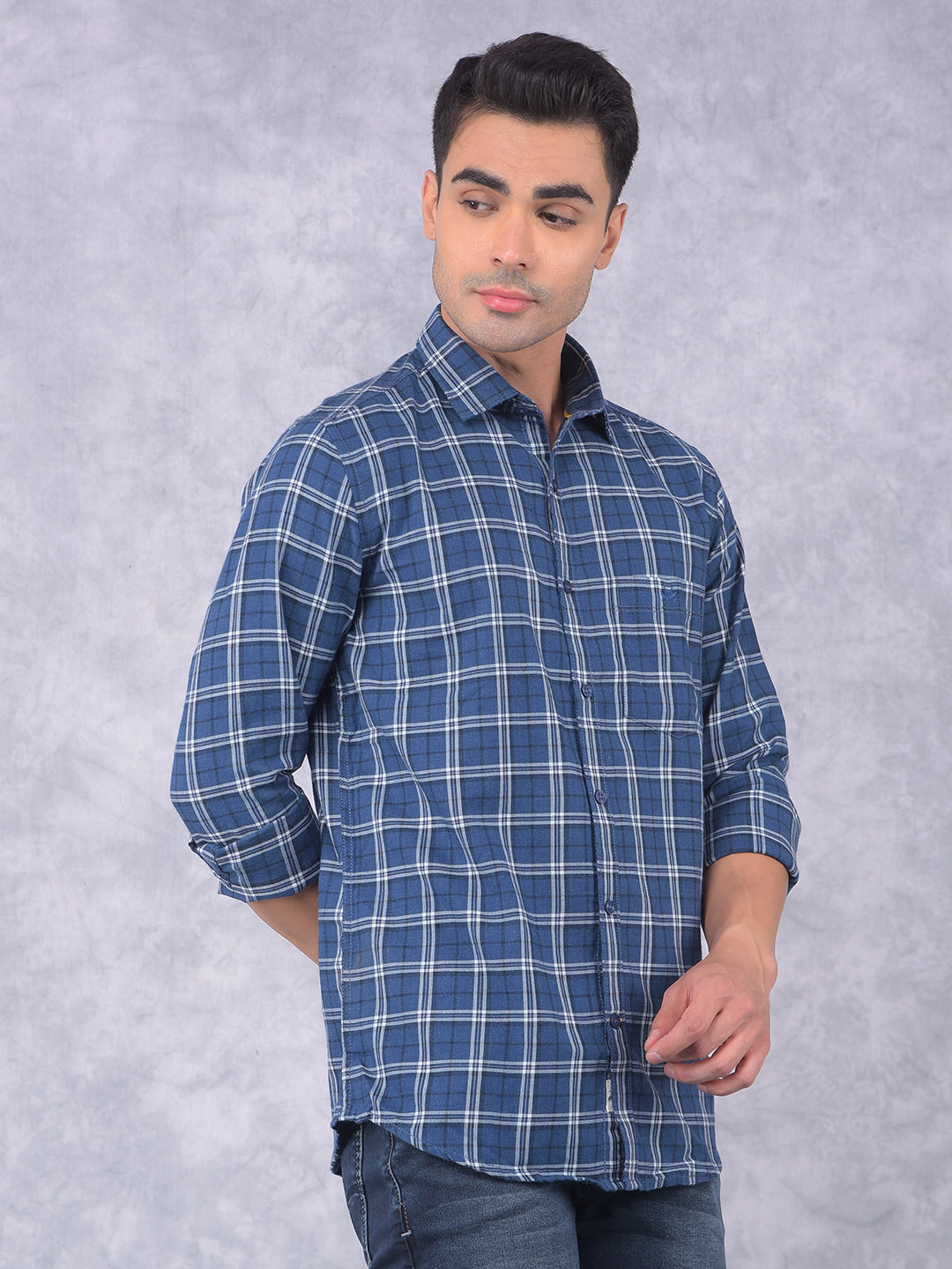 Blue Checked Check Shirt-Men Shirts-Crimsoune Club