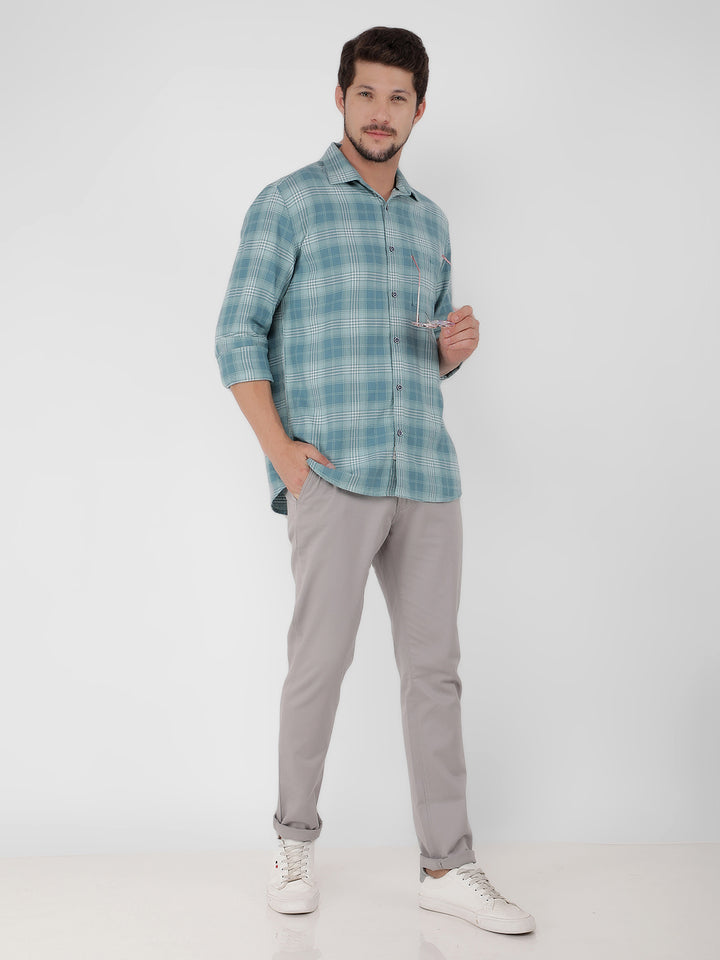 Blue 100% Cotton Checked Shirt-Men Shirts-Crimsoune Club