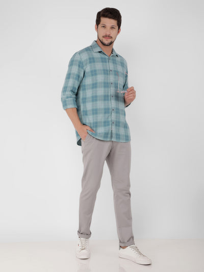 Blue 100% Cotton Checked Shirt-Men Shirts-Crimsoune Club
