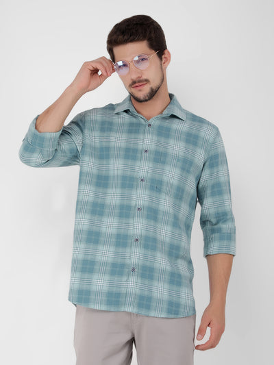 Blue 100% Cotton Checked Shirt-Men Shirts-Crimsoune Club
