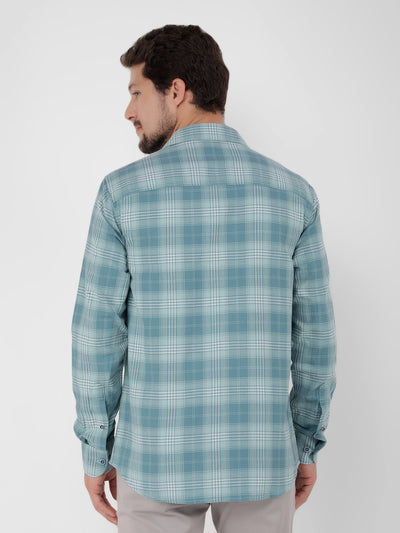 Blue 100% Cotton Checked Shirt-Men Shirts-Crimsoune Club