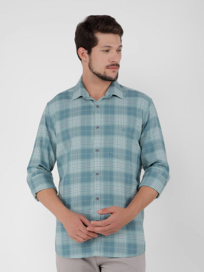Blue 100% Cotton Checked Shirt-Men Shirts-Crimsoune Club