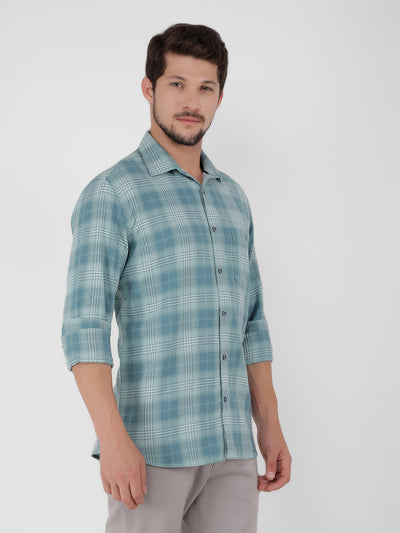Blue 100% Cotton Checked Shirt-Men Shirts-Crimsoune Club