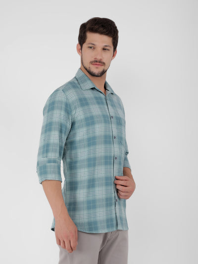 Blue 100% Cotton Checked Shirt-Men Shirts-Crimsoune Club
