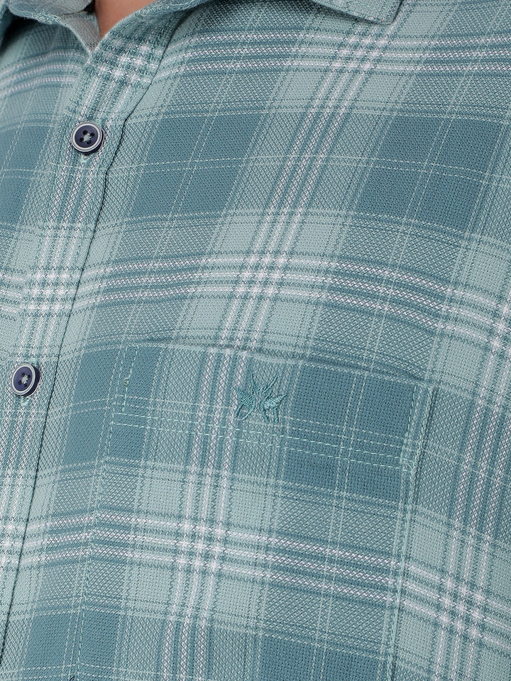 Blue 100% Cotton Checked Shirt-Men Shirts-Crimsoune Club