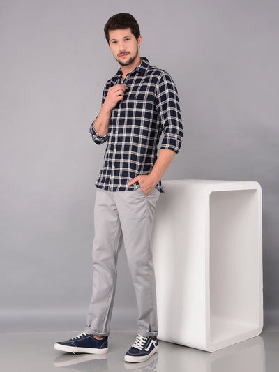 Navy Blue Checked Check Shirt-Men Shirts-Crimsoune Club