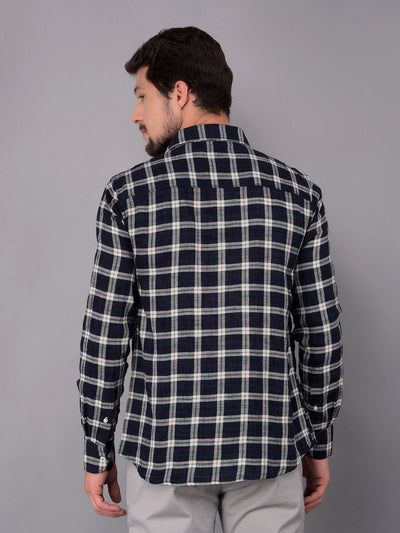 Navy Blue Checked Check Shirt-Men Shirts-Crimsoune Club