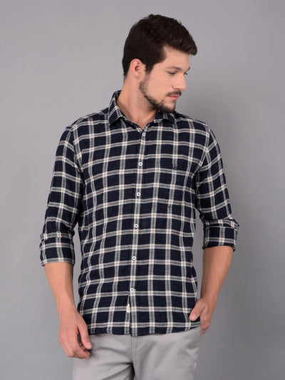 Navy Blue Checked Check Shirt-Men Shirts-Crimsoune Club