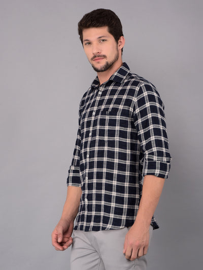 Navy Blue Checked Check Shirt-Men Shirts-Crimsoune Club