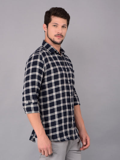 Navy Blue Checked Check Shirt-Men Shirts-Crimsoune Club
