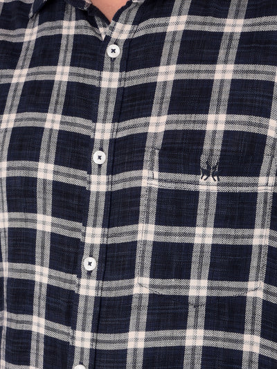 Navy Blue Checked Check Shirt-Men Shirts-Crimsoune Club