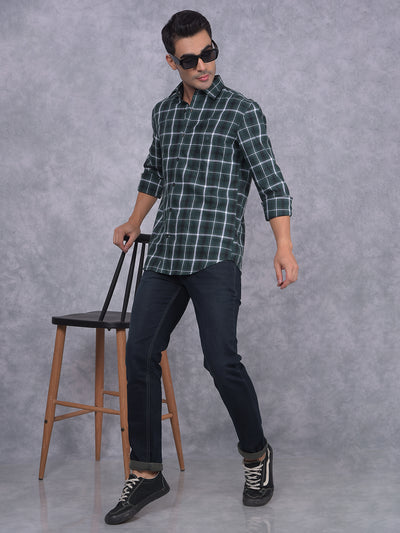 Teal Green Checkered Shirt-Men Shirts-Crimsoune Club