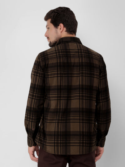Olive Checked Check Shirt-Men Shirts-Crimsoune Club