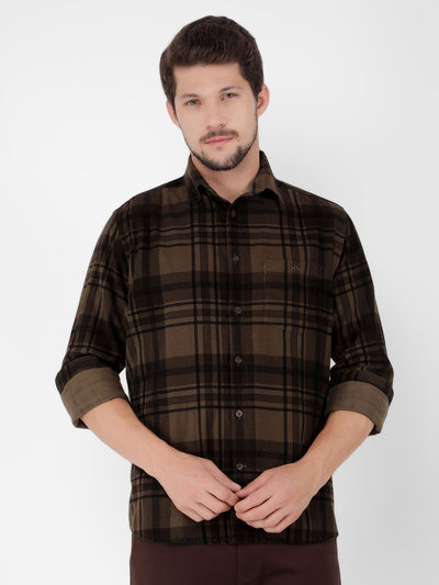 Olive Checked Check Shirt-Men Shirts-Crimsoune Club