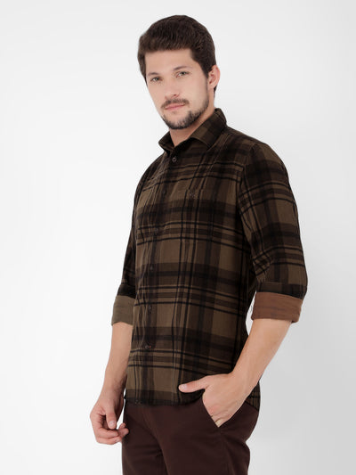 Olive Checked Check Shirt-Men Shirts-Crimsoune Club
