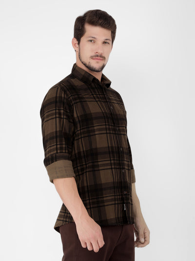 Olive Checked Check Shirt-Men Shirts-Crimsoune Club