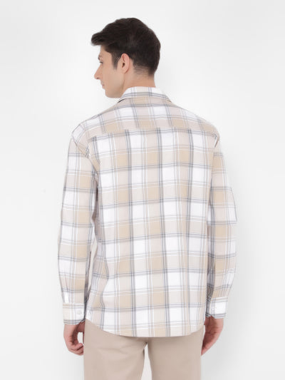 Beige 100% Cotton Checked Shirt-Men Shirts-Crimsoune Club