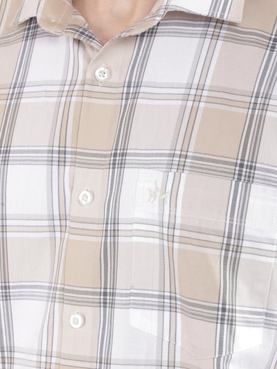 Beige 100% Cotton Checked Shirt-Men Shirts-Crimsoune Club
