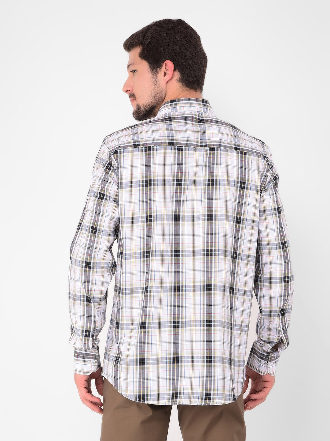 Beige 100% Cotton Checked Shirt-Men Shirts-Crimsoune Club
