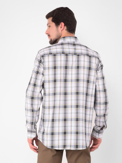 Beige 100% Cotton Checked Shirt-Men Shirts-Crimsoune Club