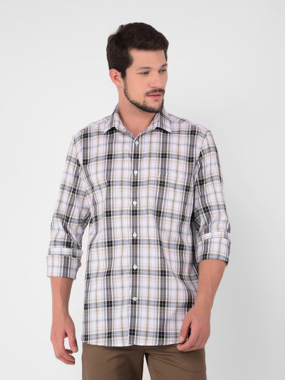 Beige 100% Cotton Checked Shirt-Men Shirts-Crimsoune Club