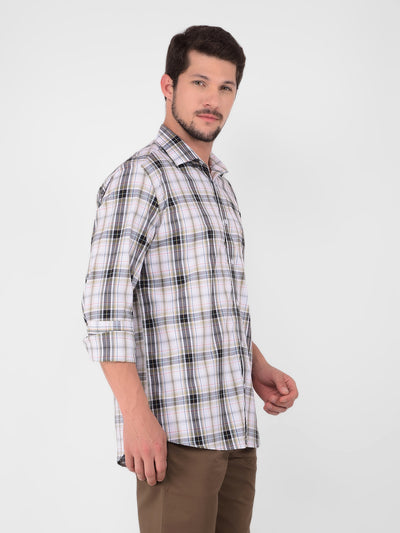 Beige 100% Cotton Checked Shirt-Men Shirts-Crimsoune Club
